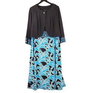 Le Bos Dress Jacket Set 18W Black Turquoise Paisley Wedding Cocktail Career